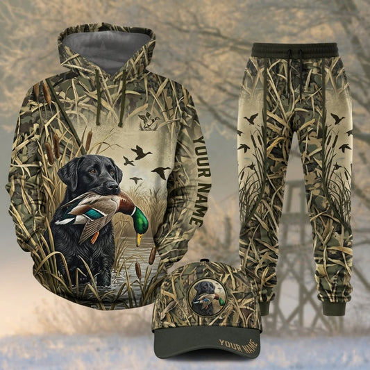 Maxcorners Duck Hunting Black Labrador Vintage Marsh Camo Personalized 3D Shirts