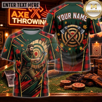 Maxcorners Axe Throwing Red Black Viking Target Personalized Name 3D Unisex Shirt