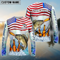 Maxcorners Crappie Fishing American Flag Bear Sun Protection Personalized Name, Team Name Long Sleeve Shirt