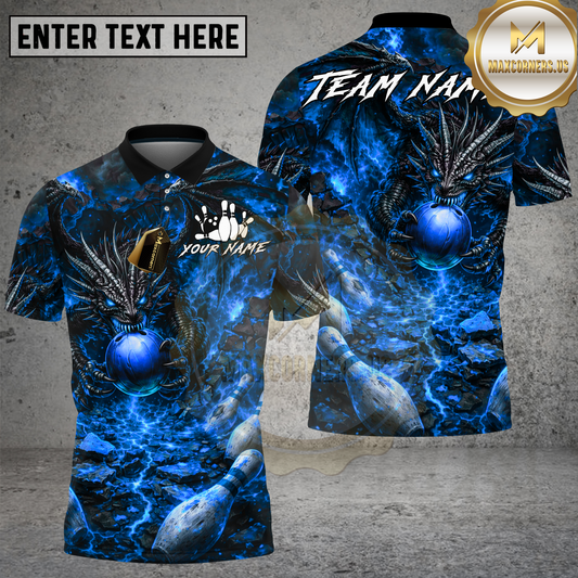 Maxcorners Bowling Fire Dragon Lava Hell Multicolor Options Personalized Name, Team Name 3D Shirt (4 Colors)