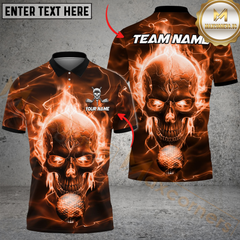 Maxcorners Golf Skull Ball Fire Pattern Multicolor Customized Name, Team Name 3D Shirts