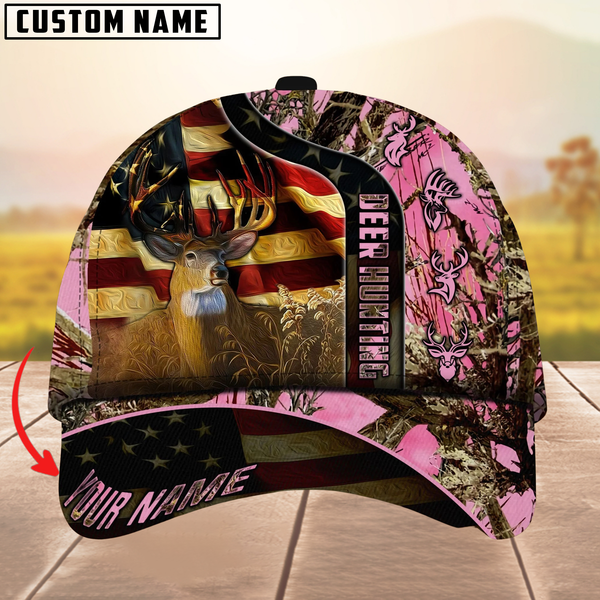 Maxcorners Unique USA Flag Deer Hunting Cap Multicolor Personalized Name 3D Cap