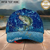 Maxcorners Fishing Blue Hook Pattern Personalized Name 3D Cap (12 Fish Species)