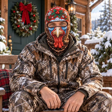 Maxcorners Wild Turkey Bird Face Holly Berry Wreath Winter Camo Personalized 3D Balaclava Face Mask