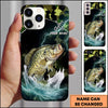 Maxcorners Green Camo Lightning Water Splash Personalized Name Phone Case (13 Fish Species)