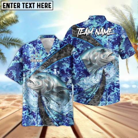 Maxcorners Giant Trevally Fishing Wave Rider Personalized Name, Team Name 3D Hawaiian Shirt