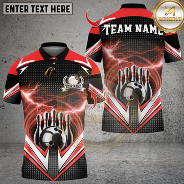 Maxcorners Bowling And Pins With Thunder Multicolor Customized Name, Team Name 3D Shirt