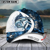 Maxcorners Marlin Fishing Blue Flame Sport Customized Name 3D Cap