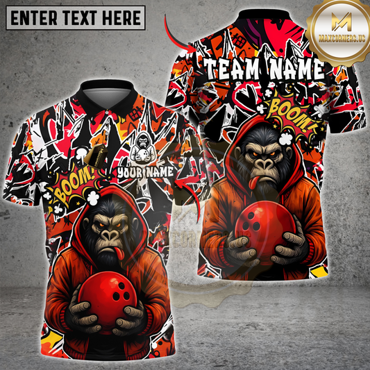 Maxcorners Angry Gorilla With Bowling Multicolor Customized Name, Team Name 3D Shirts