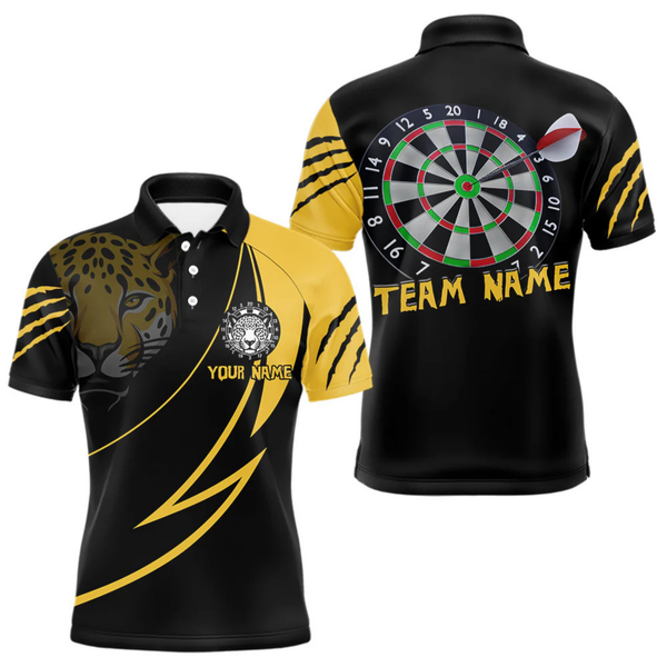 Maxcorners Men's Custom Darts Shirt - Yellow Panther With Dartboard & Arrow | Personalized Name LM2404
