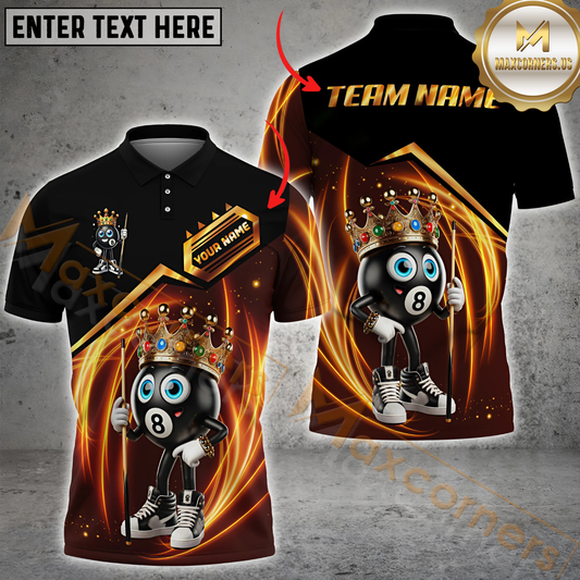 Maxcorners Funny Crowned Eight-Ball Billiard Jersey Multicolor Option Customized Name, Team Name 3D Polo Shirt