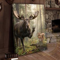 Maxcorners Funny Moose Selfie Canvas Wall Art - Forest Animals Photo Humor Print