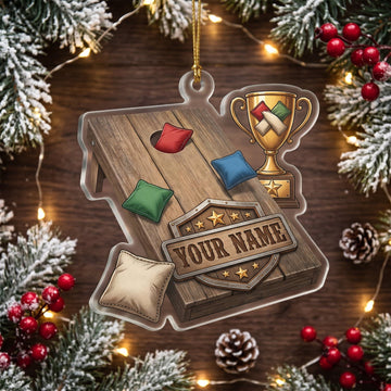 Maxcorners Cornhole Rustic Wooden Board Trophy Badge Customized Name 3D Keychain And Ornament