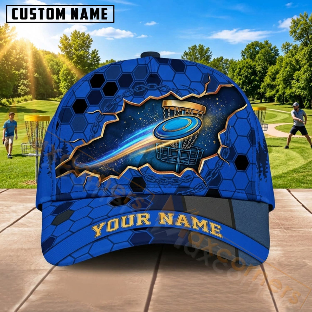 Maxcorners Disc Golf Blue Lightning Flying Disc Personalized Name 3D Cap