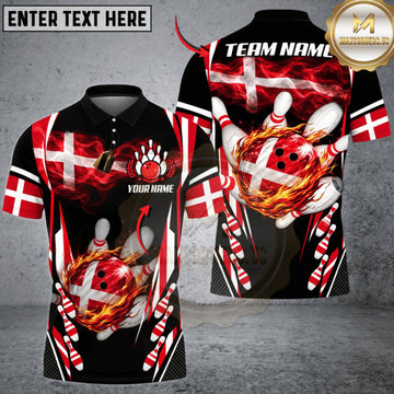 Maxcorners Bowling Denmark Flag Red Dragon Bowling Personalized Name 3D Unisex Shirt