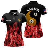 Maxcorners Red Flaming Ying And Yang 8 Ball & 9 Ball Billiard Shirts For Men Custom Pool Billiard Jerseys LM064