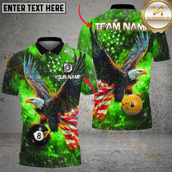 Maxcorners Billiard Ball 8 & Ball 9 Sky Eagle US Flag Personalized Name & Team Name Shirt (4 Colors)