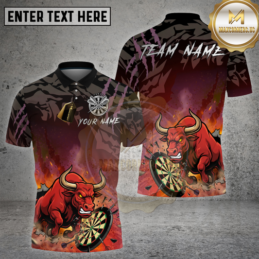 Maxcorners Dart Bull Rage Camo Fire Dartboard Multicolor Options Personalized Name, Team Name 3D Shirt (4 Colors)