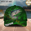 Maxcorners Fishing Green Geometric Water Splash Personalized Name 3D Cap (12 Fish Species)