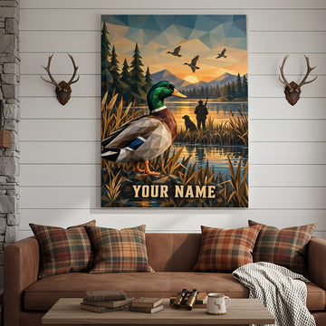 Maxcorners Moose Hunting Low Poly Mountain Personalized Canvas Wall Art