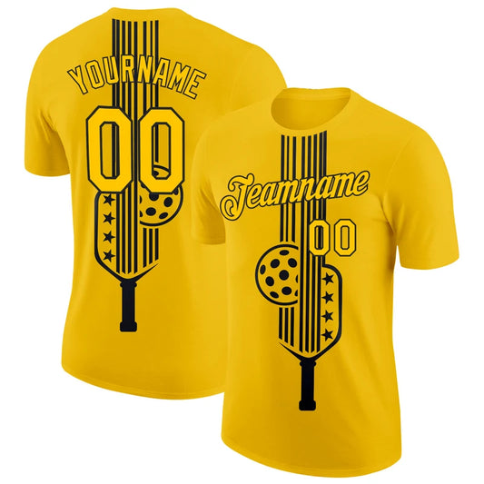 Maxcorners Pickleball Paddle Ball Stars Stripes Bright Yellow Pinstripes Sport Personalized Name 3D Unisex Shirt