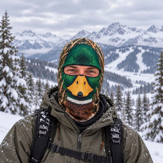 Maxcorners Mallard Drake Duck Greenhead Yellow Bill Dry Grass Camo Ski Personalized 3D Balaclava Face Mask
