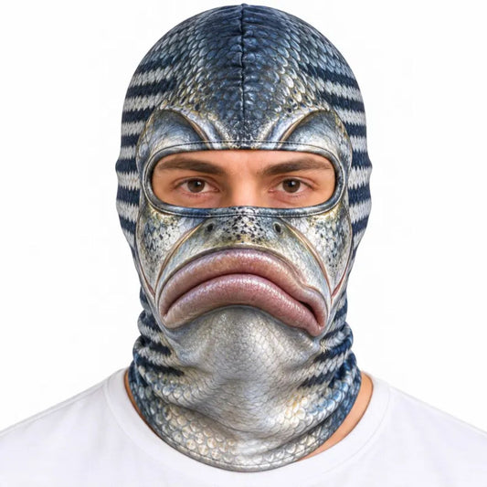 Maxcorners Grumpy Striped Fish Frowning Big Lips Fish Scales Winter Personalized 3D Balaclava Face Mask