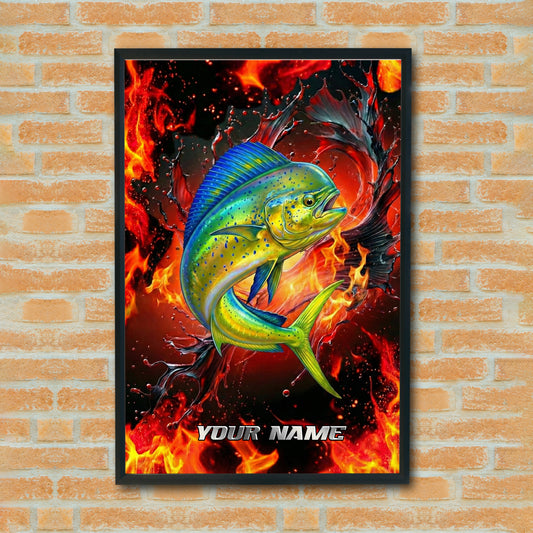 Maxcorners Mahi Mahi Fishing Inferno Motion Splash Design Personalized Name 3D Poster