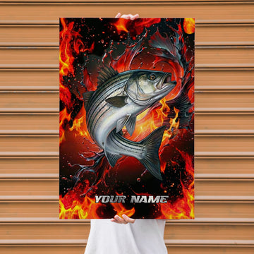 Maxcorners Striped Bass Fishing Burning Water Energy Style Personalized Name 3D Poster