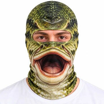 Maxcorners Largemouth Bass Fish Wide Open Mouth Green Scales Realistic Personalized 3D Balaclava Face Mask