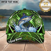 Maxcorners Fishing Green Neon Honeycomb Water Splash Personalized Name 3D Cap (12 Fish Species)