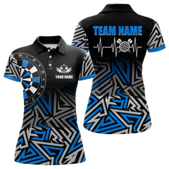 Maxcorners Personalized Darts Heartbeat Zig-Zag Pattern Custom Dart Shirts For Men, Dart Team Jersey|Blue LM105
