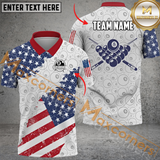 Maxcorners US Flag Patriotic Billiard Jersey Customized Name, Team Name 3D Polo Shirt