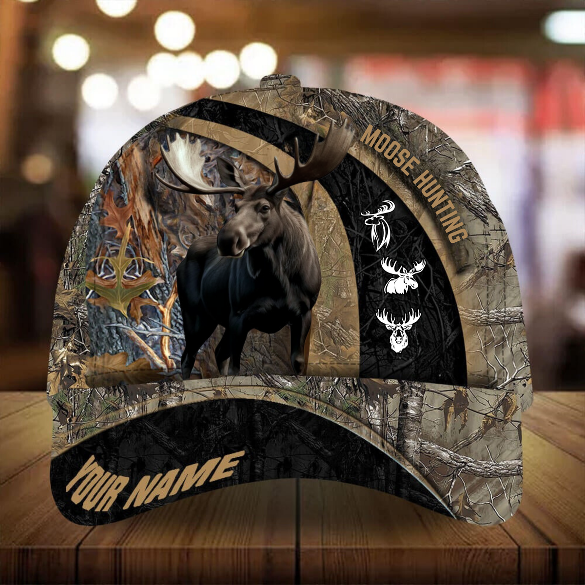 Maxcorners Moose Hunting Multicolor Option Personalized Name 3D Cap