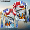 Maxcorners Fishing American Flag Bear Sun Protection Personalized Name, Team Name Long Sleeve Shirt