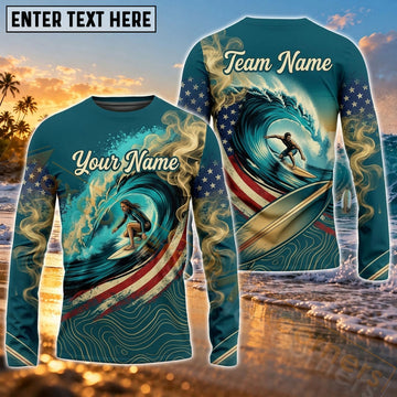 Maxcorners Surf Purple Deep Sea Wave Art Customized Name, Team Name 3D Long Sleeve Shirt