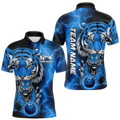 Maxcorners Custom Blue Thunder Lightning Tiger Bowling Polo Shirts For Men, Bowling Team Outfit LM1605