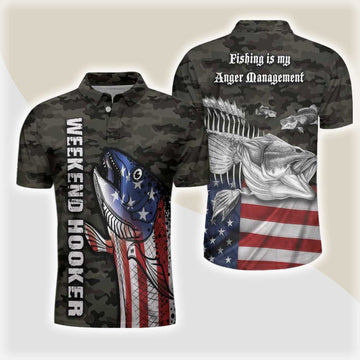 Maxcorners American Flag Fishing Men 3D Polo