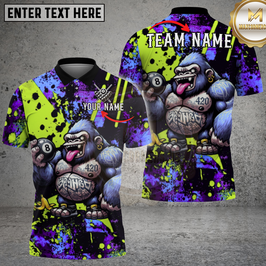Maxcorners Pool Gorilla Graffiti Street Art Multicolor Options Personalized Name, Team Name 3D Shirt (4 Colors)