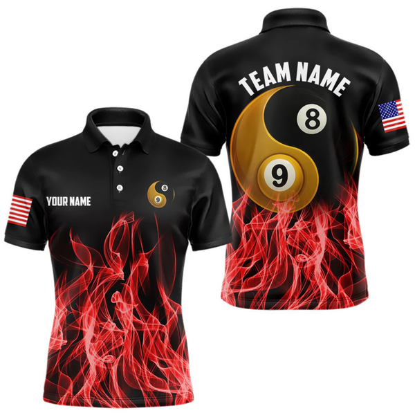 Maxcorners Red Flaming Ying And Yang 8 Ball & 9 Ball Billiard Shirts For Men Custom Pool Billiard Jerseys LM064