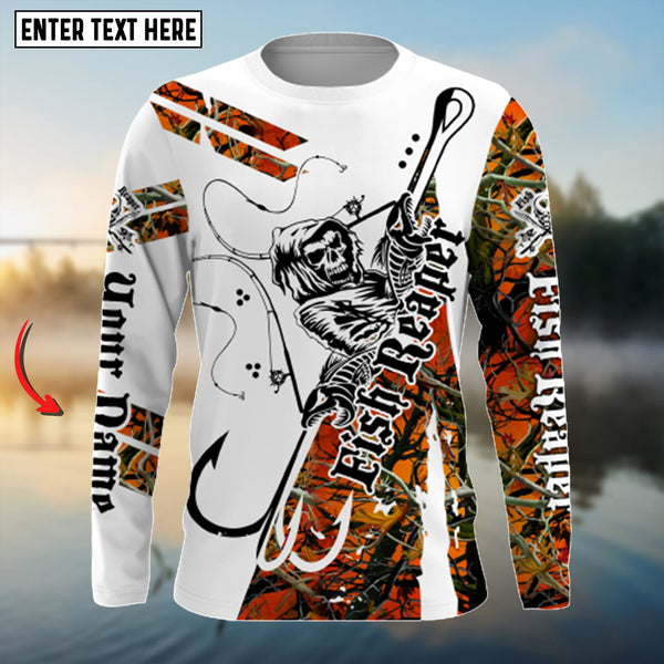 Maxcorners Fish Reaper Orange Muddy Camo Customize Name 3D Shirt