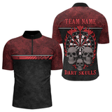 Maxcorners Men’s Custom Darts Shirt With Flaming Darts & Skulls And Crimson Halftone Pattern LM2404