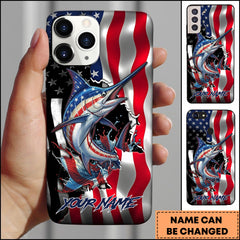 Maxcorners Marlin Fishing Phone Case Patriotic Style Personalized Name Phone Case
