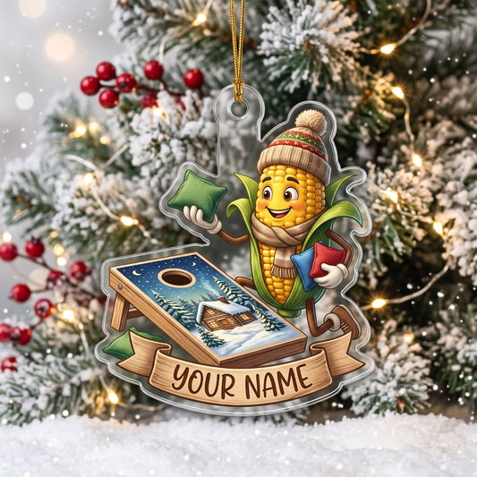 Maxcorners Cornhole Corn Mascot Christmas Board Design Customized Name 3D Keychain And Ornament