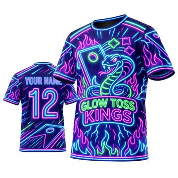 Maxcorners Cornhole Glow Toss Kings Neon Personalized Name 3D Unisex Shirt