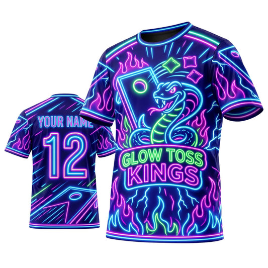 Maxcorners Cornhole Glow Toss Kings Neon Personalized Name 3D Unisex Shirt