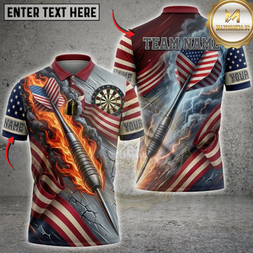 Maxcorners Darts American Flag Fire And Smoke Flying Darts Personalized Name 3D Unisex Shirt