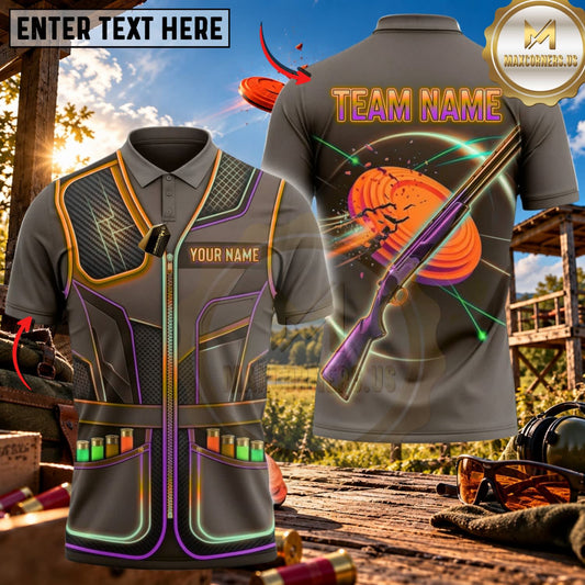 Maxcorners Clay Shooting Neon Vest Shotgun Target Multicolor Customized Name Team Name 3D Shirts (4 Colors)