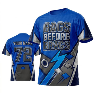 Maxcorners Cornhole Bags Before Brags Blue Lightning Personalized Name 3D Unisex Shirt