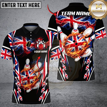 Maxcorners Bowling United Kingdom Flag Fierce Dragon Personalized Name 3D Unisex Shirt